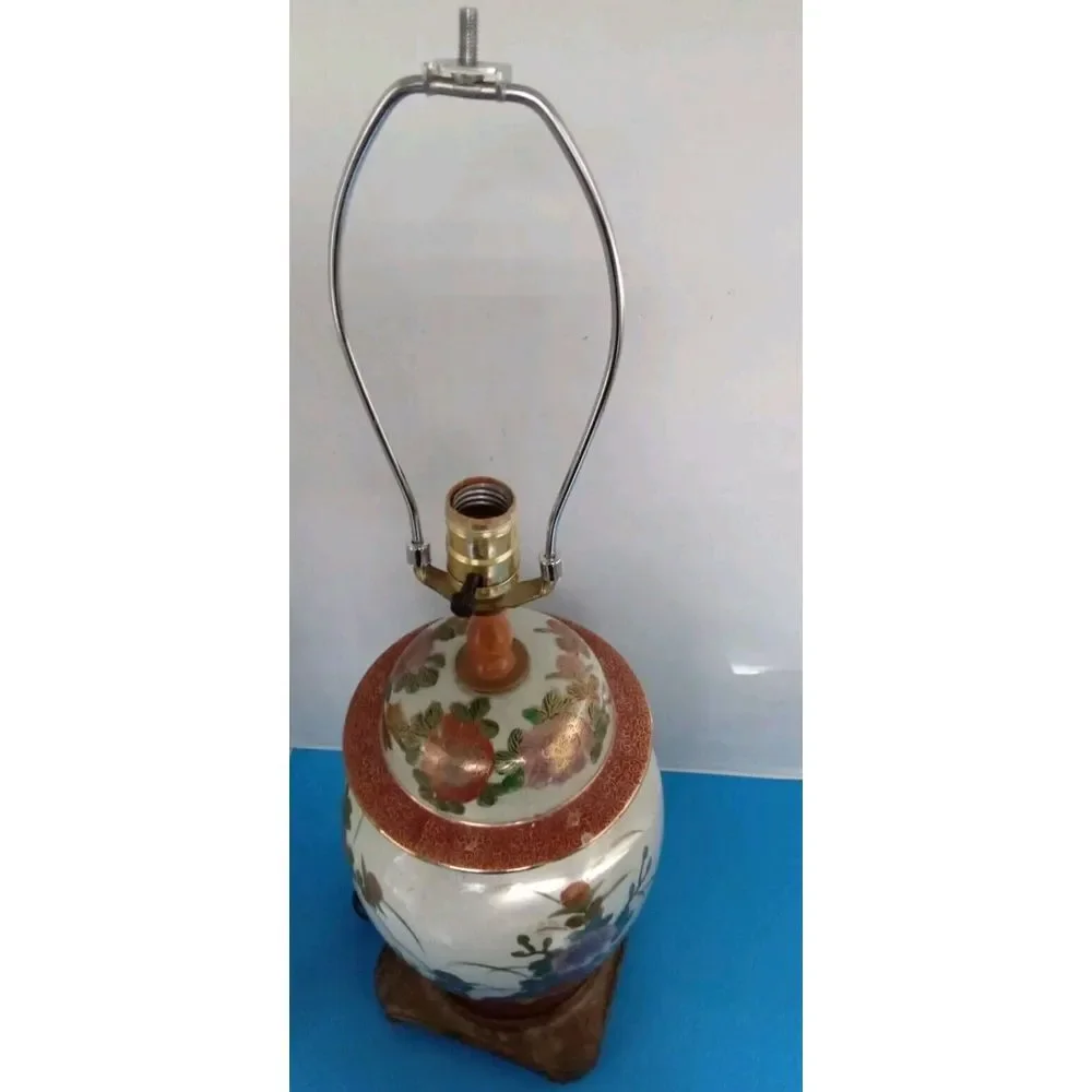 Vintage Floral Ginger Jar Lamp Asian Style Table Lamp Bedside Accent Decor‎